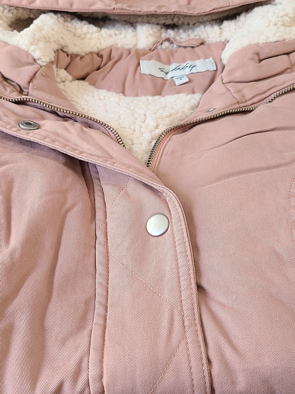Sebby Pink Sherpa-Lined Parka Jacket Small